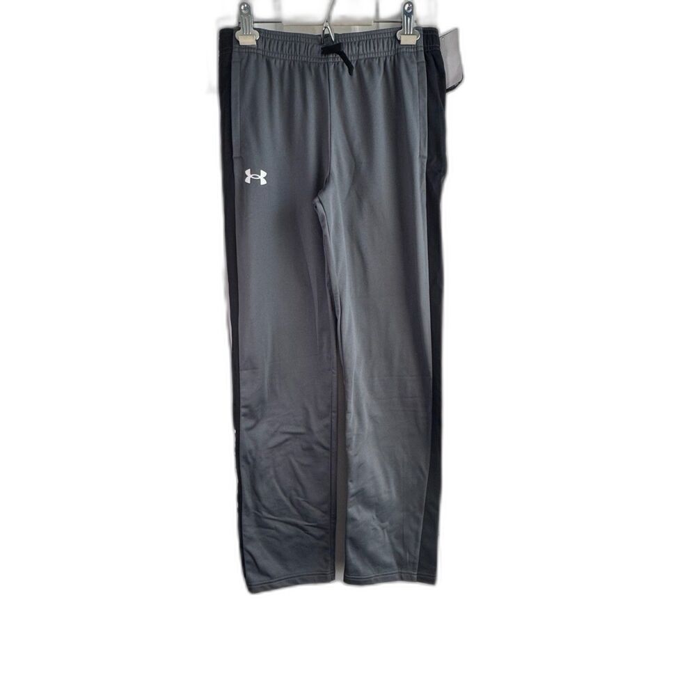 Under Armour Boys YLG UA Brawler 2.0 Pants Gray Black Loose Athletic Track NWT